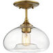 Modern 1 Light 10.75 inch Natural Brass Semi-Flush Ceiling Light