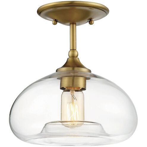 Modern 1 Light 10.75 inch Natural Brass Semi-Flush Ceiling Light