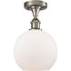 Ballston Athens 1 Light 8 inch Brushed Satin Nickel Semi-Flush Mount Ceiling Light in Matte White Glass, Ballston