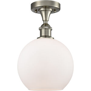Ballston Athens LED 8 inch Brushed Satin Nickel Semi-Flush Mount Ceiling Light in Matte White Glass, Ballston