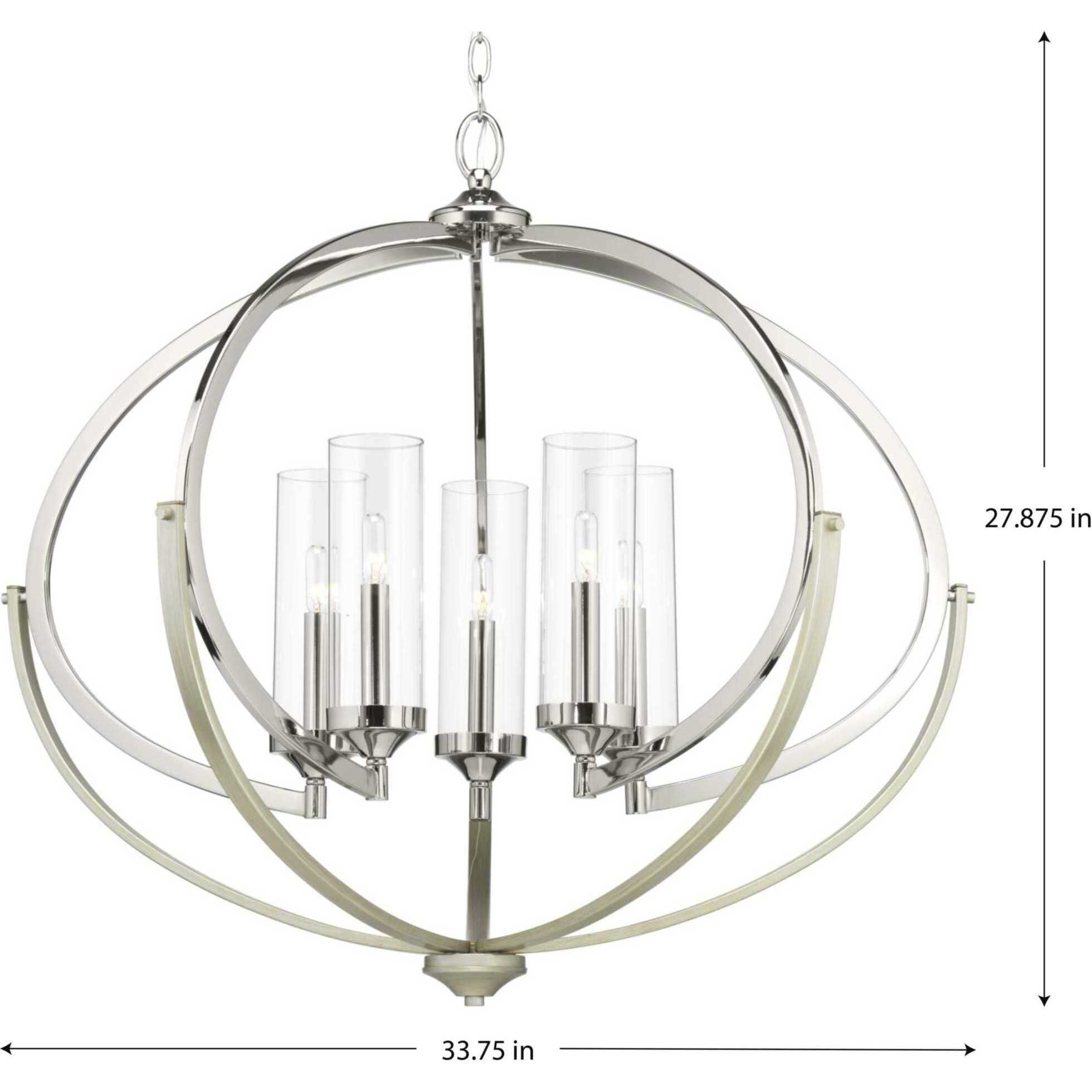 Evoke 5 Light 34 inch Polished Nickel Chandelier Ceiling Light, Design Series