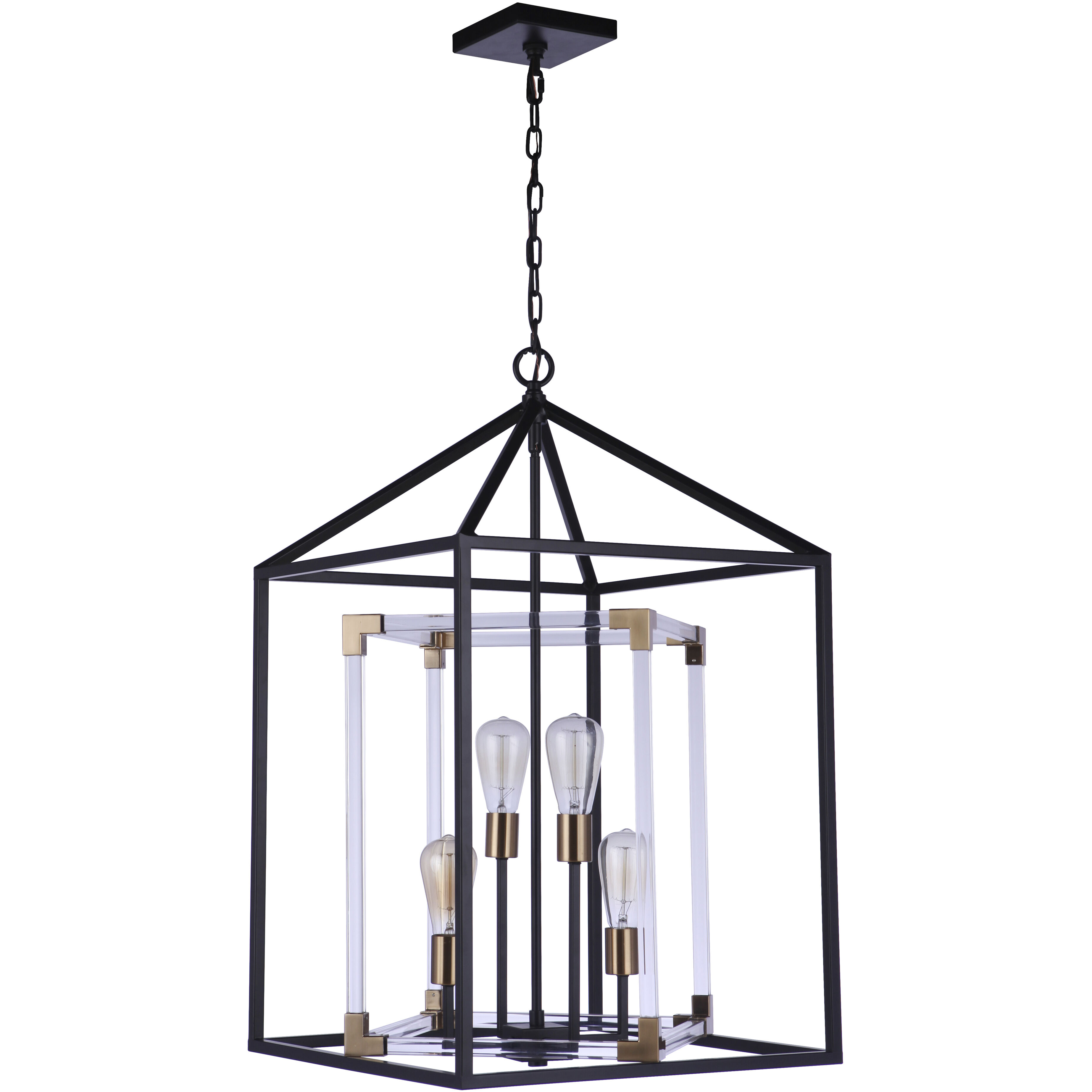 Aaron 4 Light 19 inch Flat Black/Satin Brass Pendant Ceiling Light