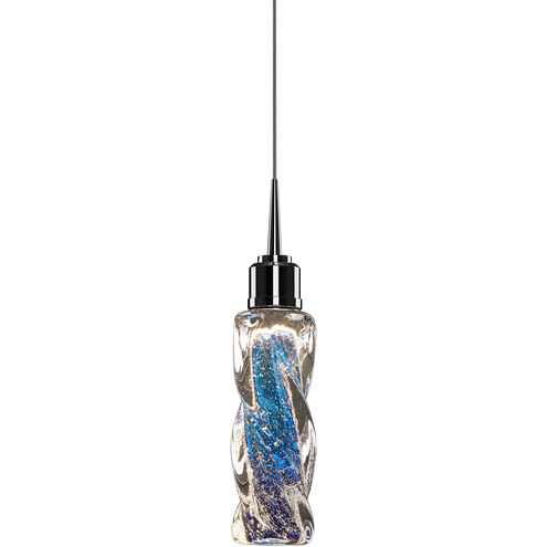 Aria LED 2 inch Chrome Pendant Ceiling Light in Blue Glass