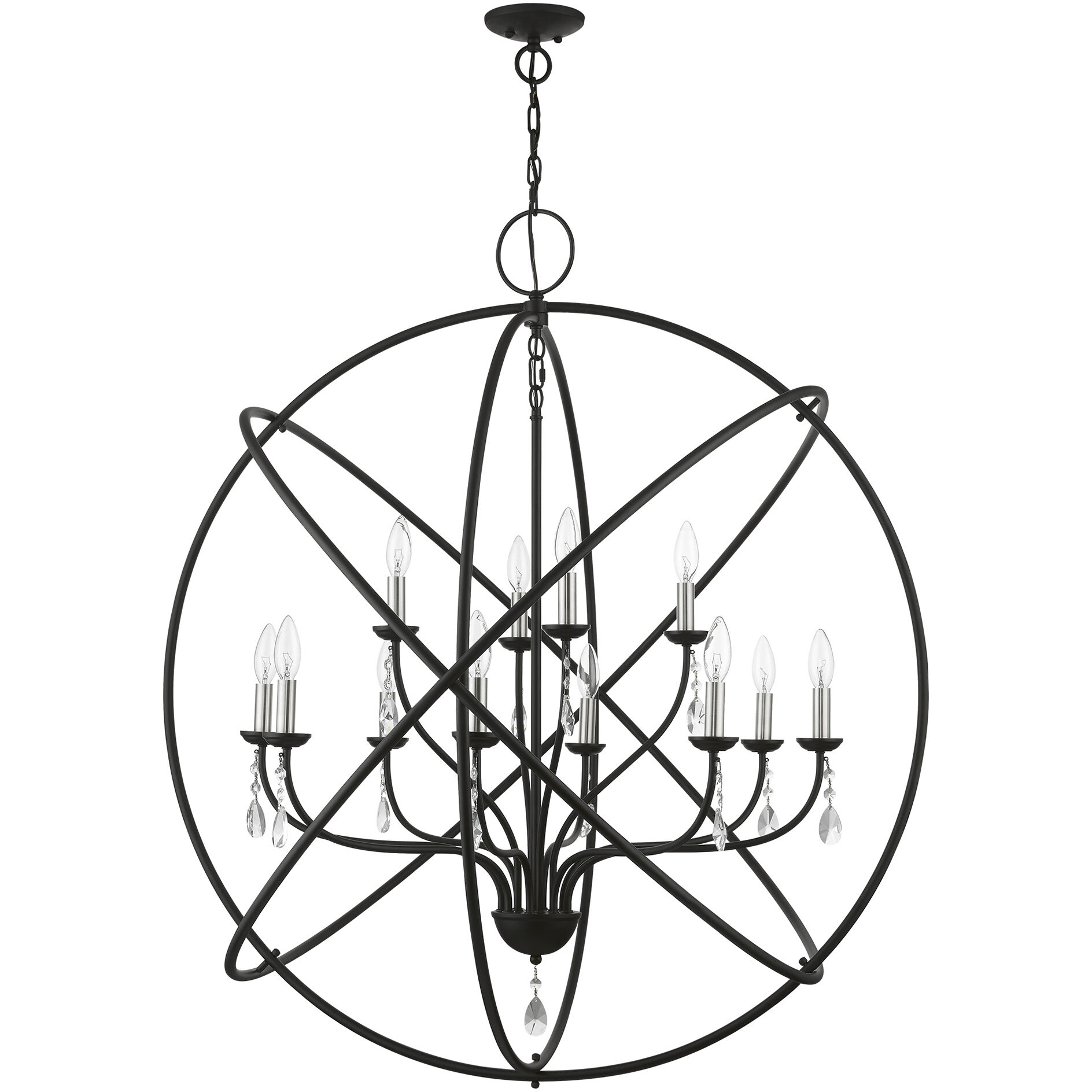 Aria 12 Light 40 inch Black with Brushed Nickel Finish Candles Grande Foyer Chandelier Ceiling Light