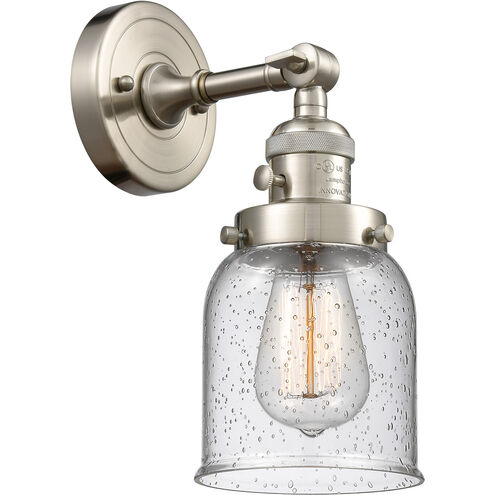Franklin Restoration Small Bell 1 Light 5 inch Brushed Satin Nickel Sconce Wall Light in Seedy Glass, Franklin Restoration