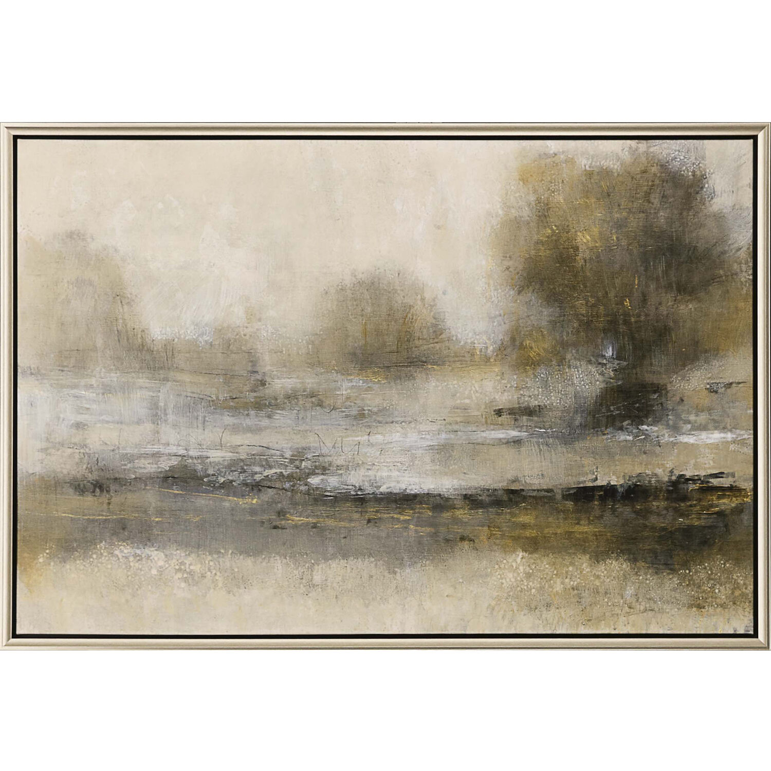 Gilt Landscape Neutral and Beige and Metallic and Black Canvas