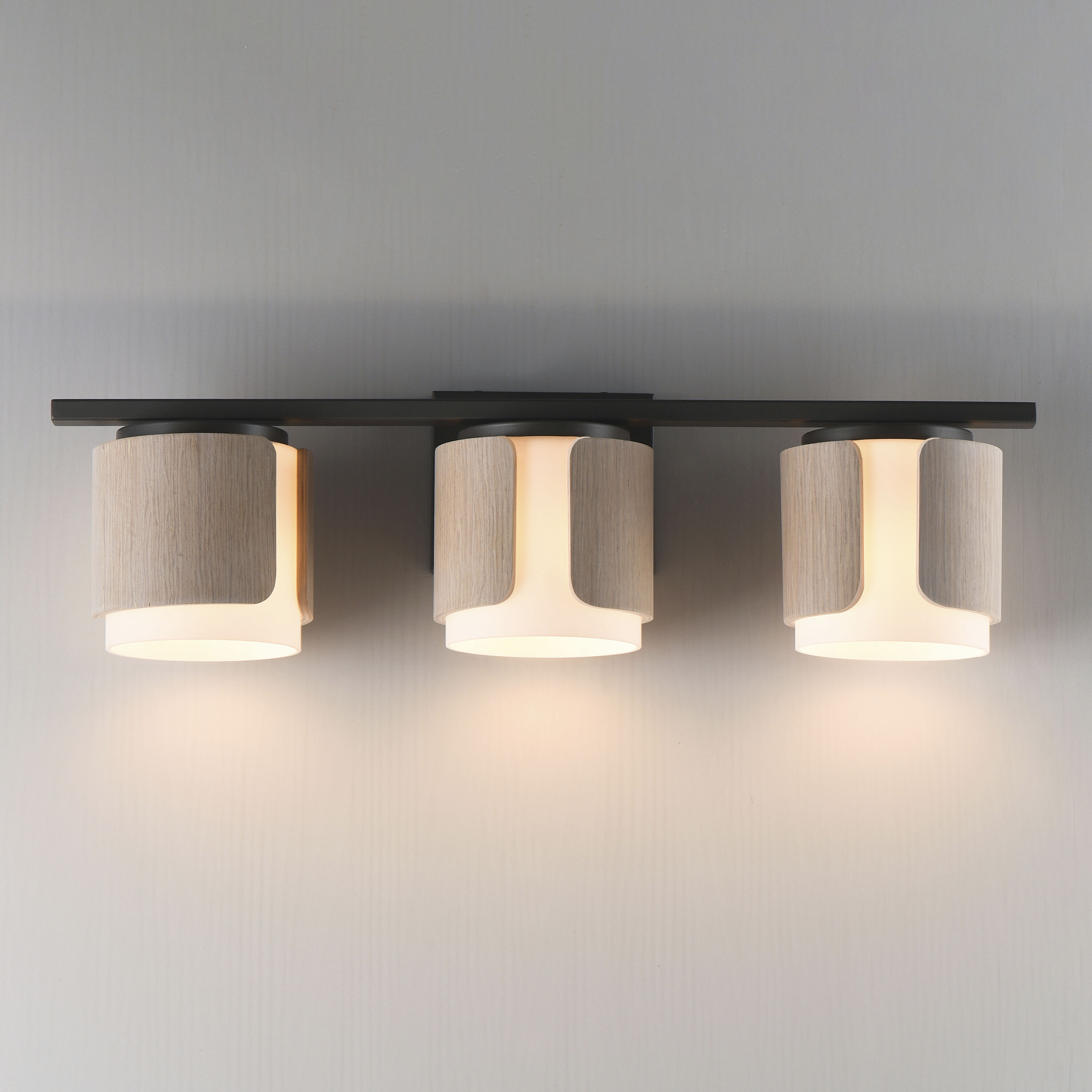 Draughtsman 3 Light 27 inch Natural WoodandCharcoal Bath Vanity Light Wall Light in Satin White, Natural Wood and Charcoal