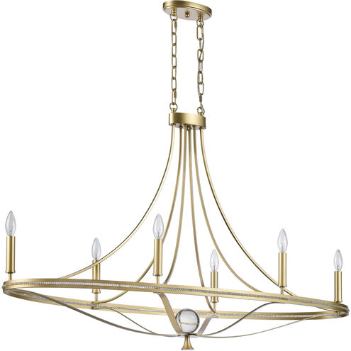 Noura 6 Light 46 inch Champagne Gold and Clear Linear Chandelier Ceiling Light