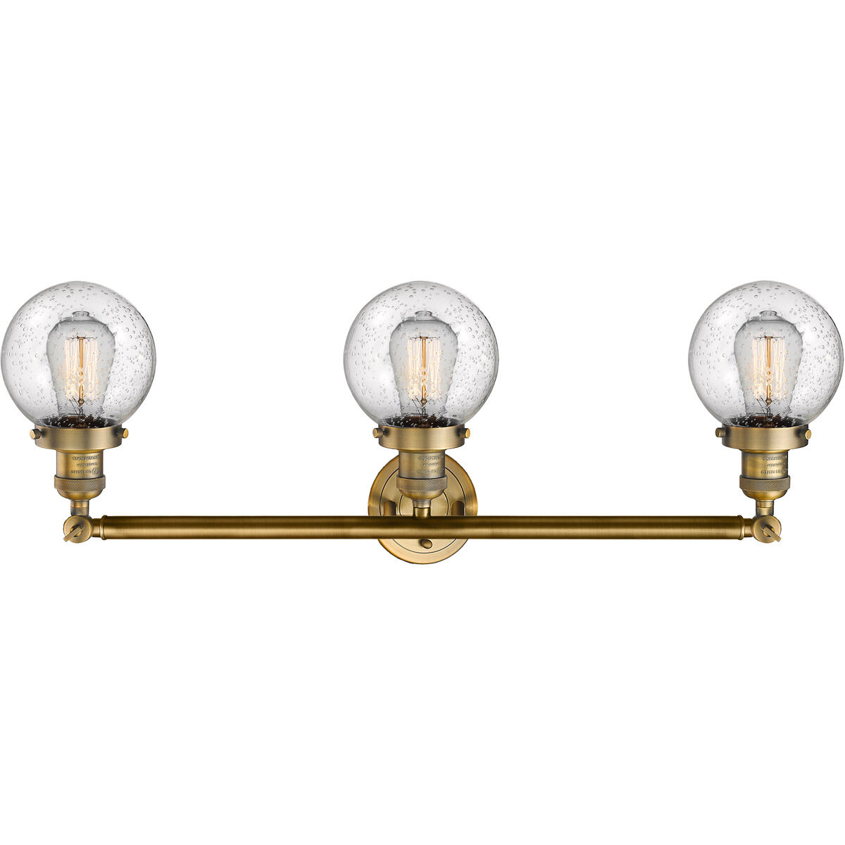Franklin Restoration Beacon 3 Light 30 inch Brushed Brass Bath Vanity Light Wall Light in Seedy Glass, Franklin Restoration