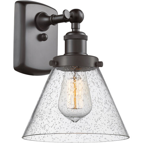 Ballston Large Cone 1 Light 8 inch Oil Rubbed Bronze Sconce Wall Light in Seedy Glass, Ballston
