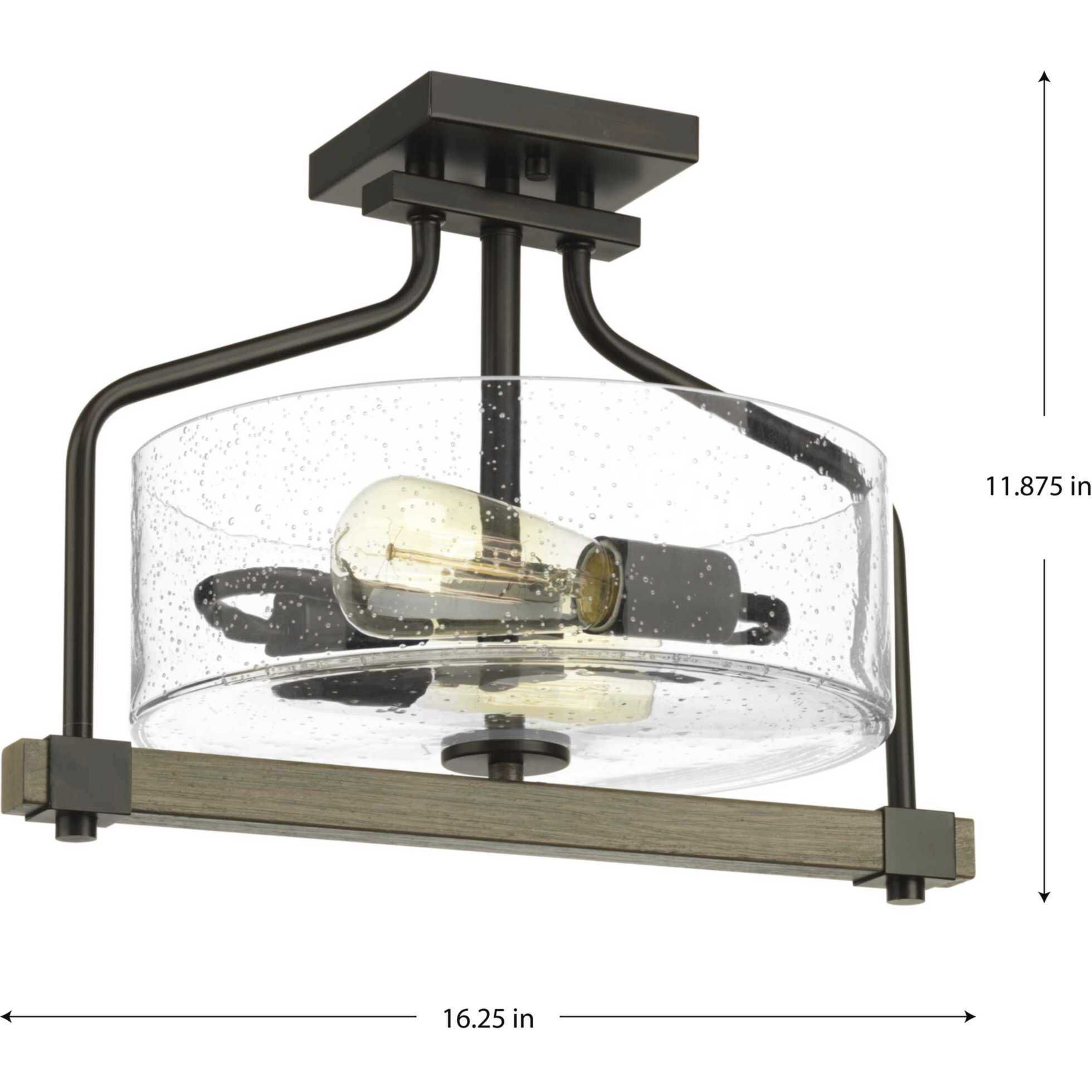 Barnes Mill 2 Light 16 inch Antique Bronze Semi-Flush Mount Ceiling Light
