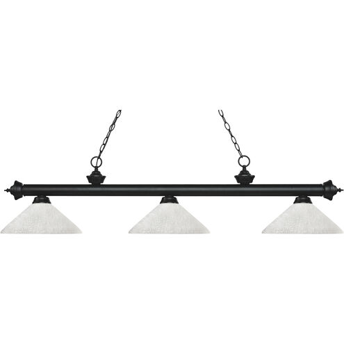 Riviera 3 Light 56.75 inch Matte Black Billiard Ceiling Light in 15.4, Angular White Linen Glass