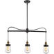 Macauley 3 Light 35 inch Vintage Black with Warm Brass Linear Chandelier Ceiling Light