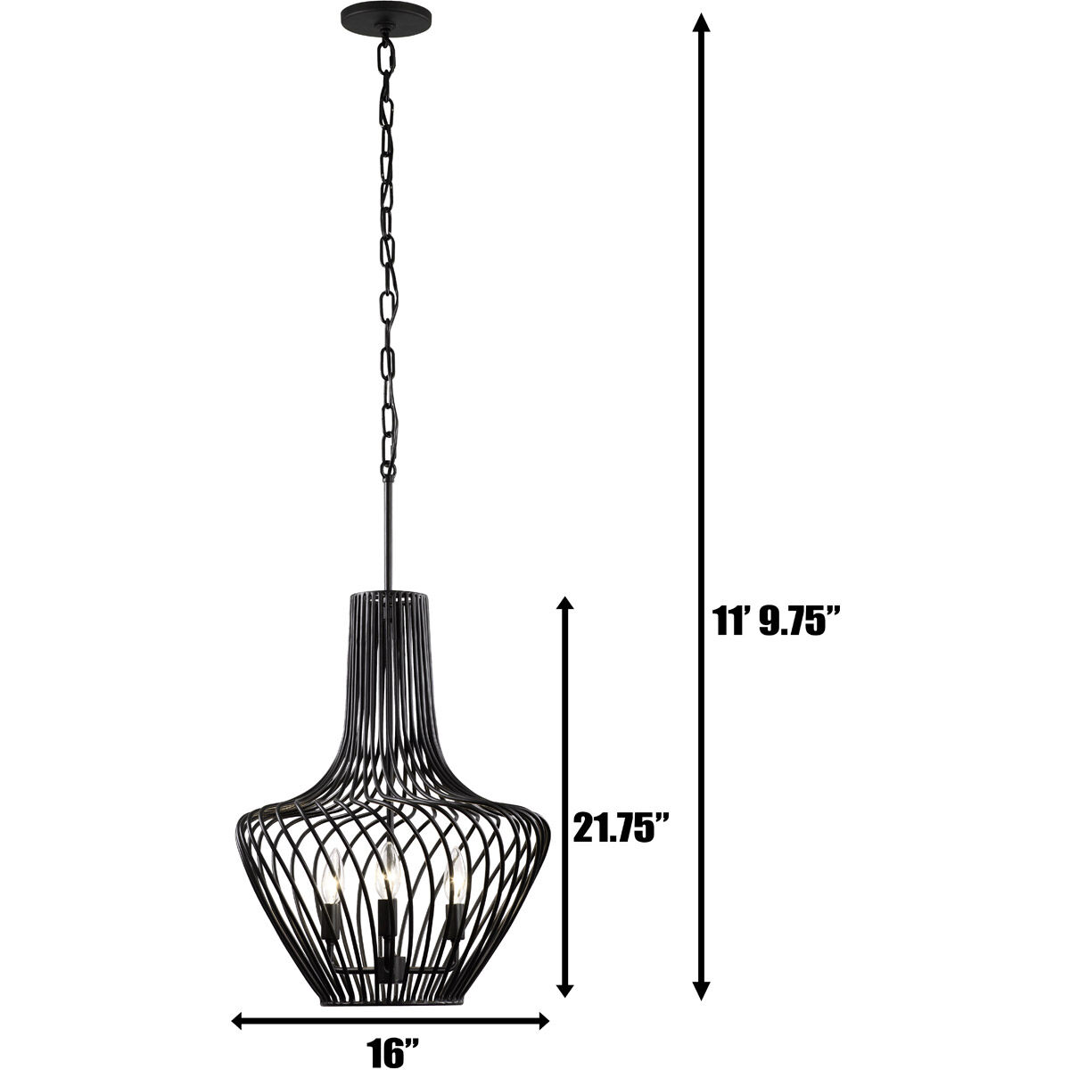 Elsa 3 Light 16 inch Black Pendant Ceiling Light