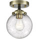 Nouveau Beacon LED 6 inch Black Antique Brass Semi-Flush Mount Ceiling Light in Seedy Glass, Nouveau