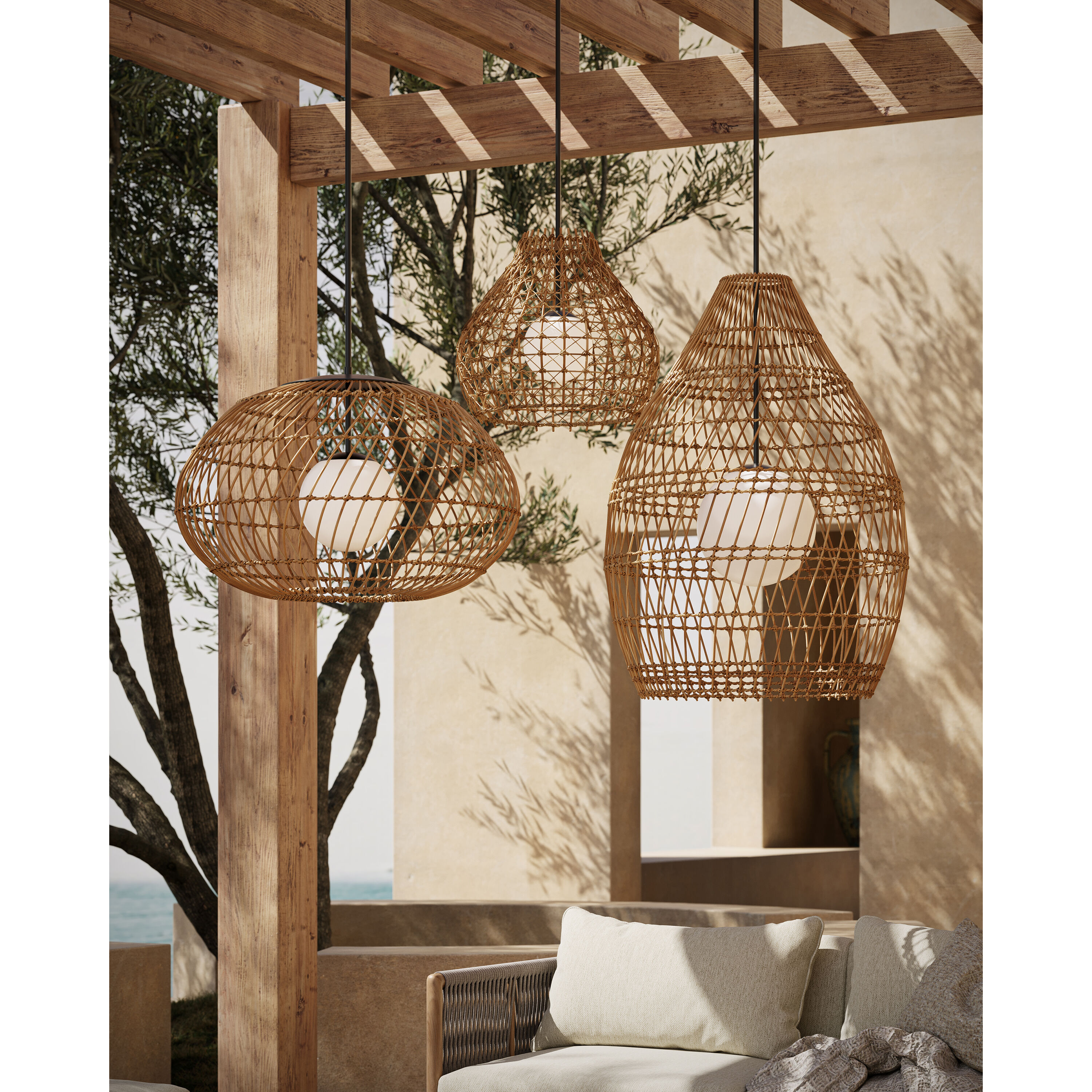 Carriage 1 Light 32.75 inch Natural/Black/Frosted White Outdoor Pendant