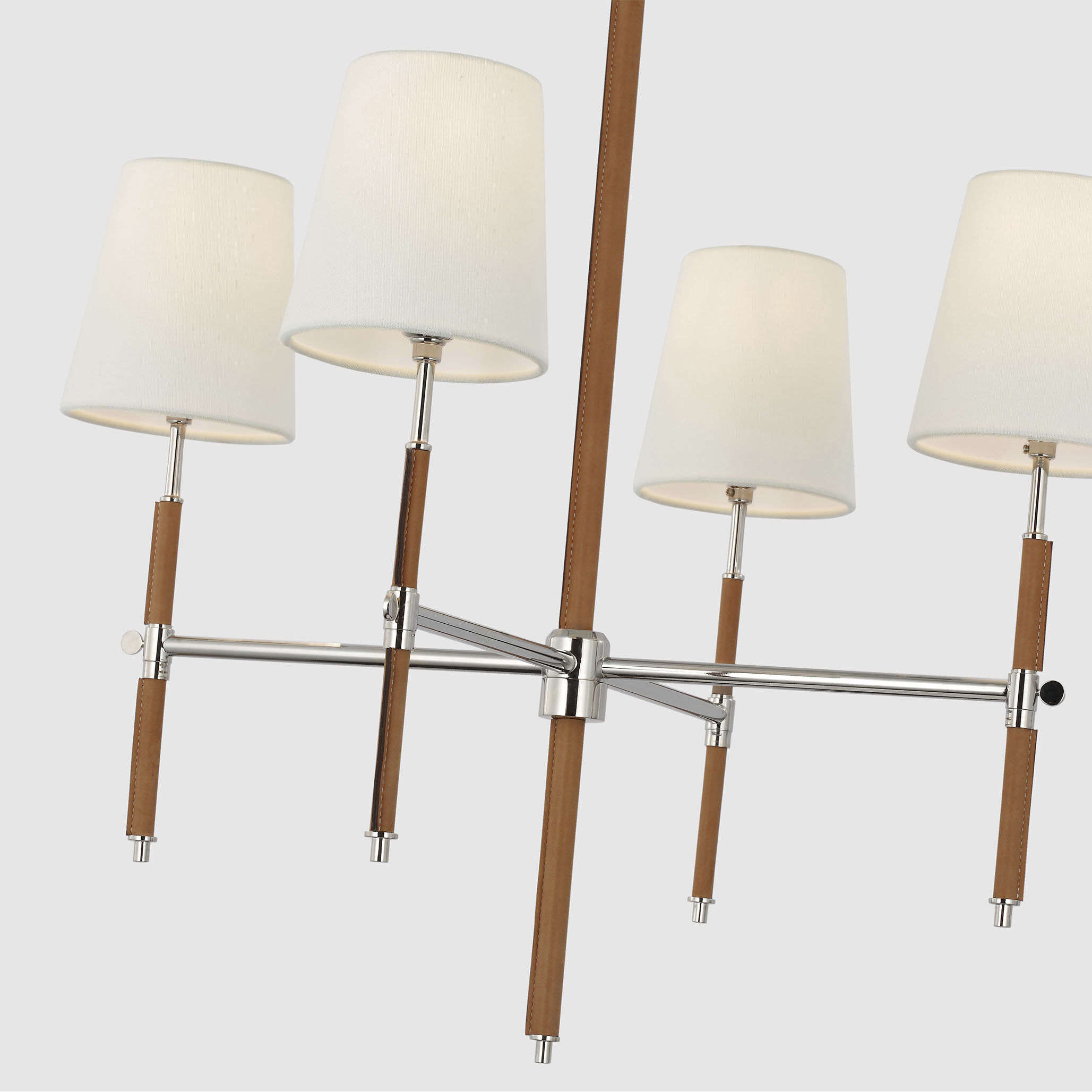 Thomas O'Brien Bryant2 LED 26 inch Polished Nickel and Natural Leather Wrapped Chandelier Ceiling Light, Small