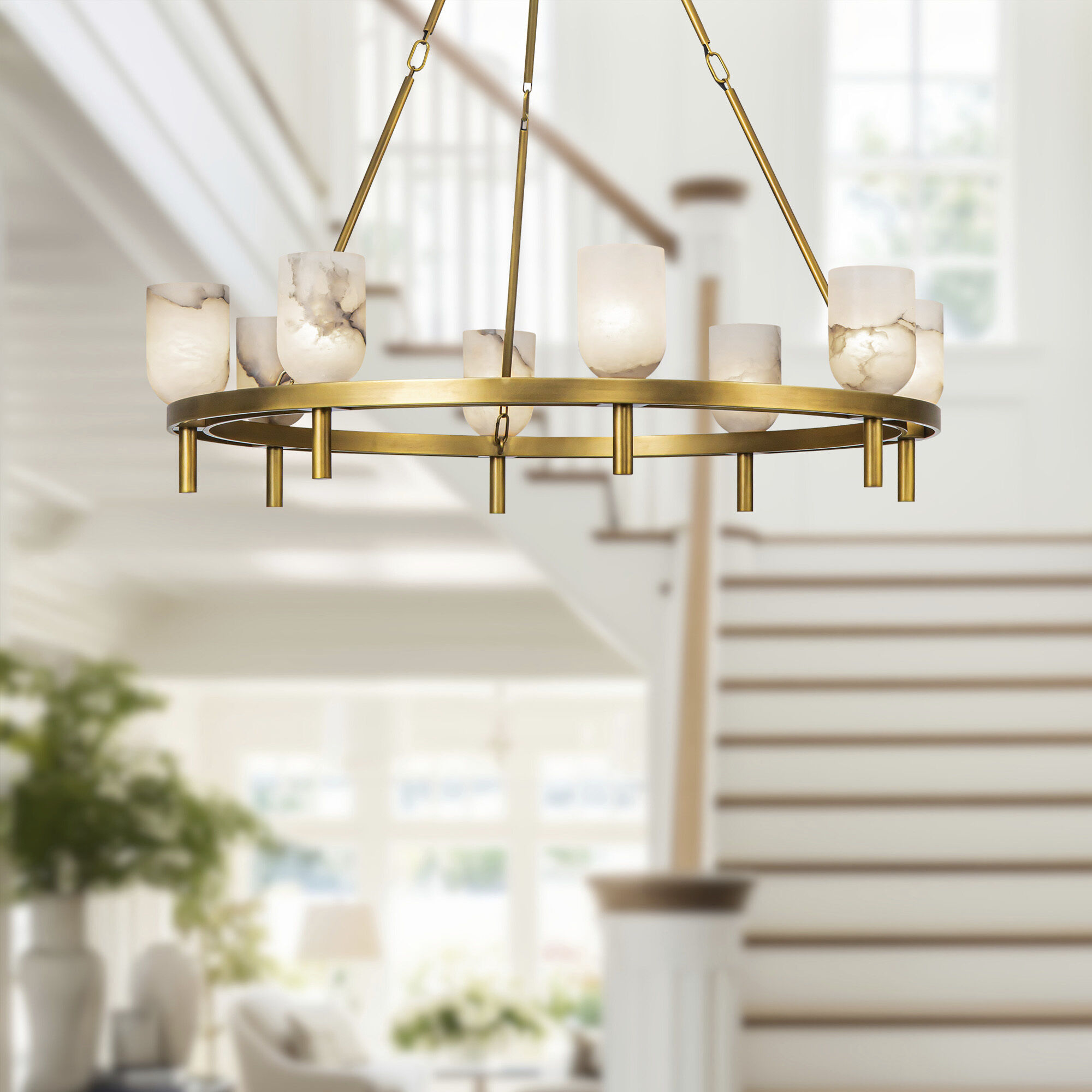 Lucian 8 Light 36.13 inch Vintage Brass/Alabaster Chandelier Ceiling Light in Alabaster Shade