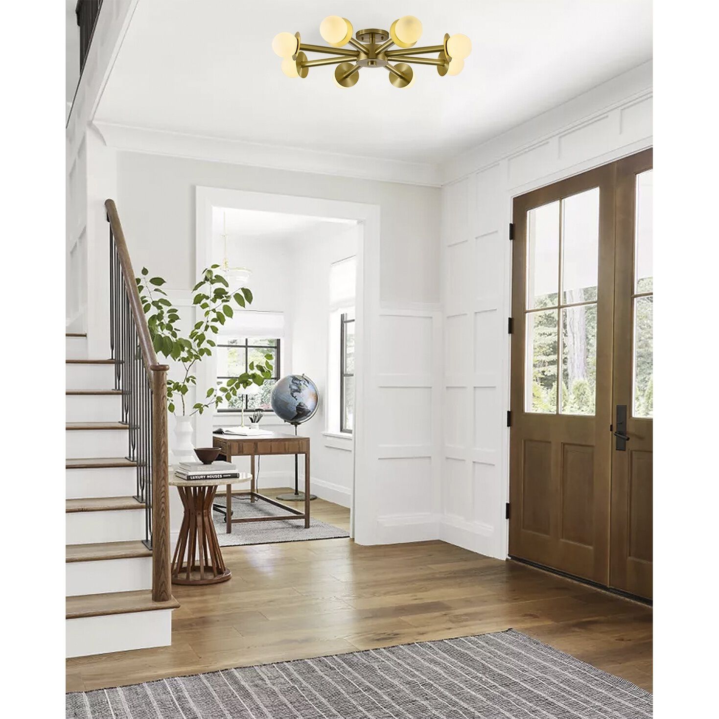 Canada 8 Light 36 inch Satin Brass Flush Mount Ceiling Light