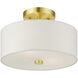 Meridian 2 Light 11 inch Satin Brass Semi Flush Ceiling Light 