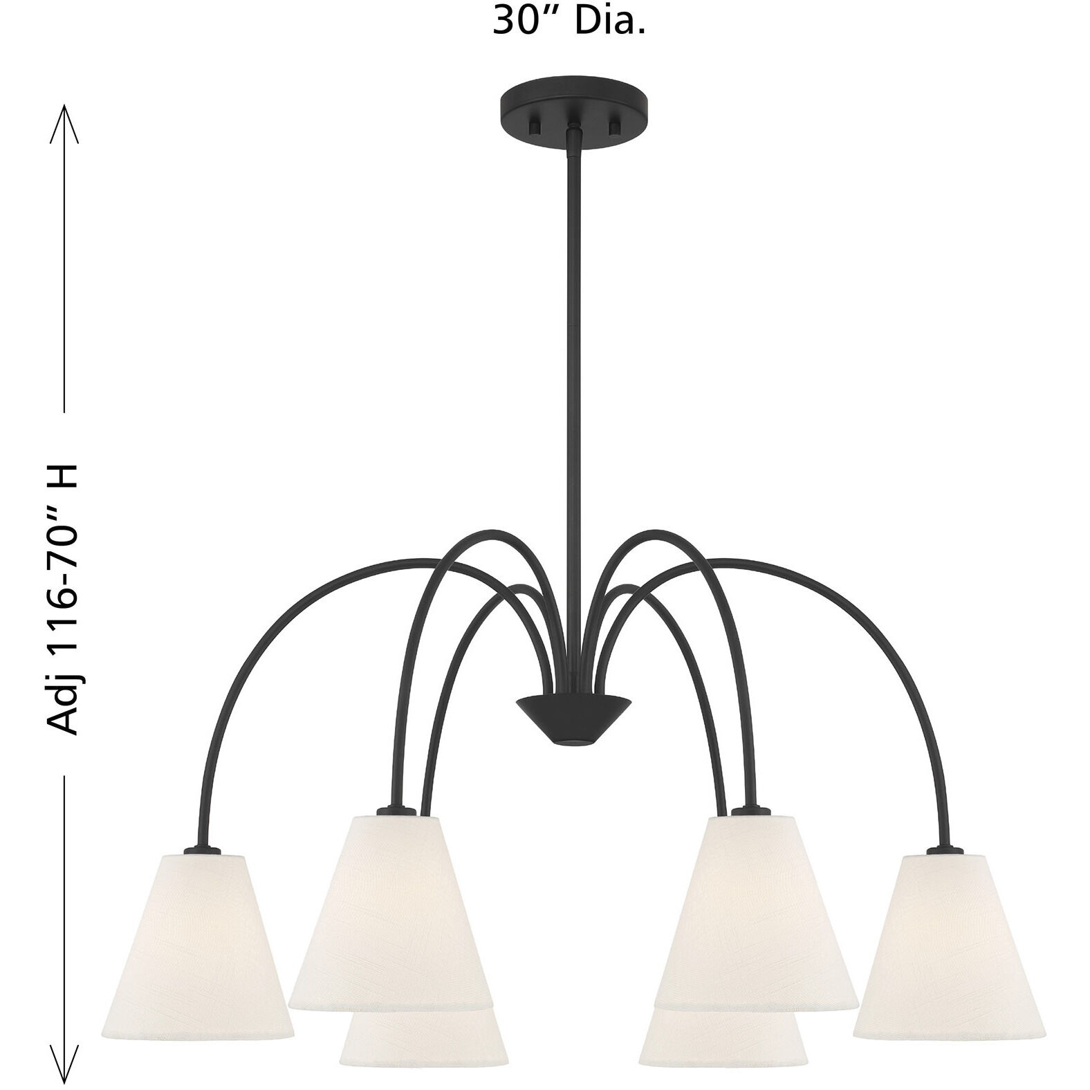 Modern 6 Light 30 inch Matte Black Chandelier Ceiling Light