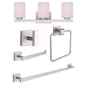 Jae 3 Light Brushed Nickel Bath Accessories And Vanity Combo Wall Light