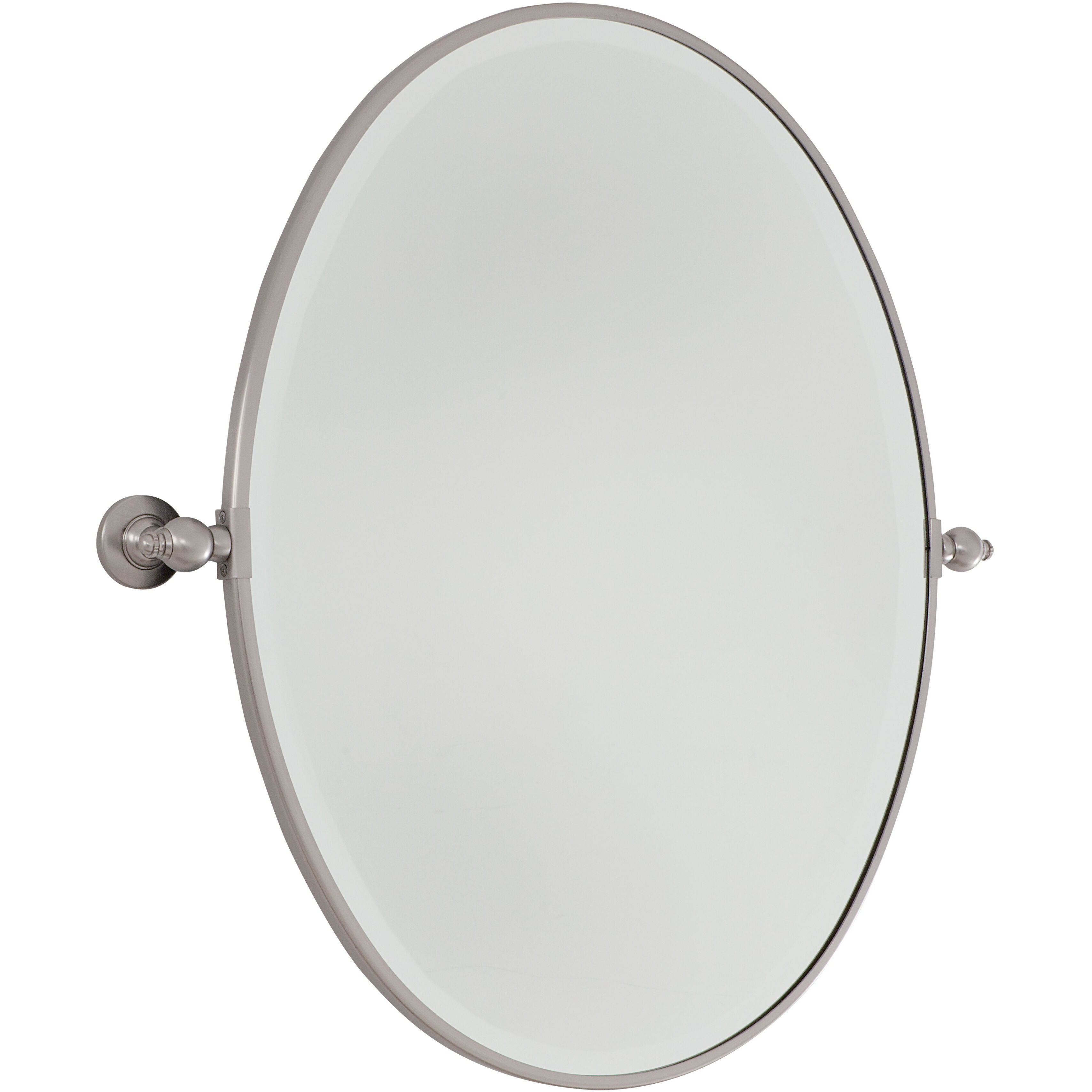Pivot Mirrors 32 X 31 inch Brushed Nickel Mirror, Oval Beveled