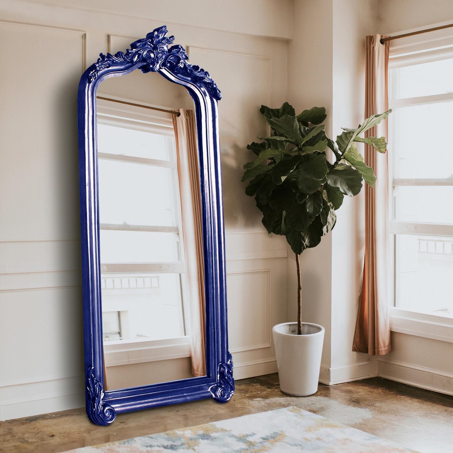 Tudor 85 X 38 inch Navy Mirror