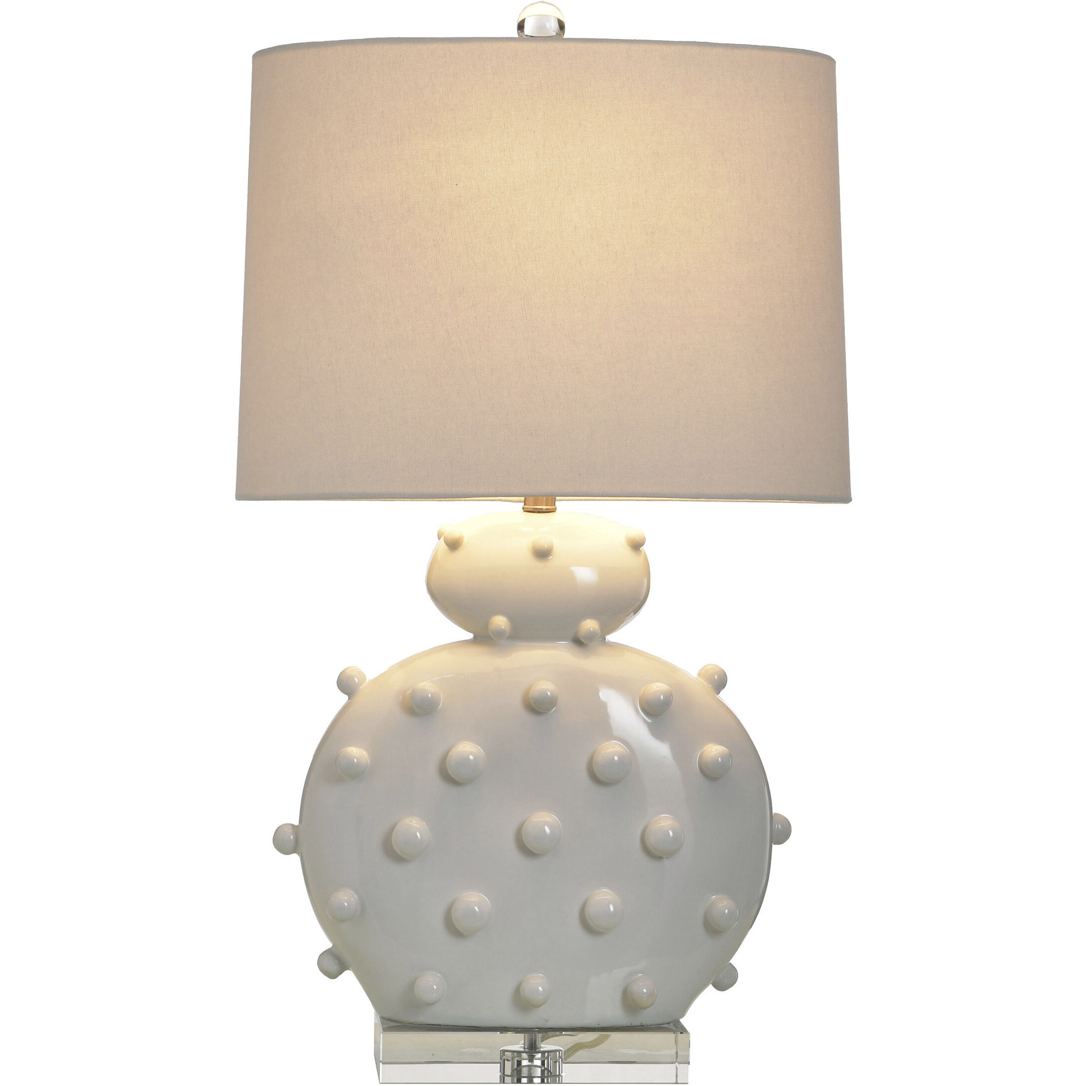 Studded Porcelain 33 inch 100 watt Glossy White and Ivory Table Lamp Portable Light