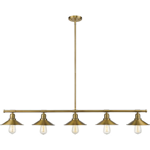 Casa 5 Light 51.5 inch Factory Brass Linear Chandelier Ceiling Light in Factory Brass Steel