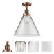 Franklin Restoration X-Large Cone LED 12 inch Antique Copper Semi-Flush Mount Ceiling Light in Clear Glass, Franklin Restoration