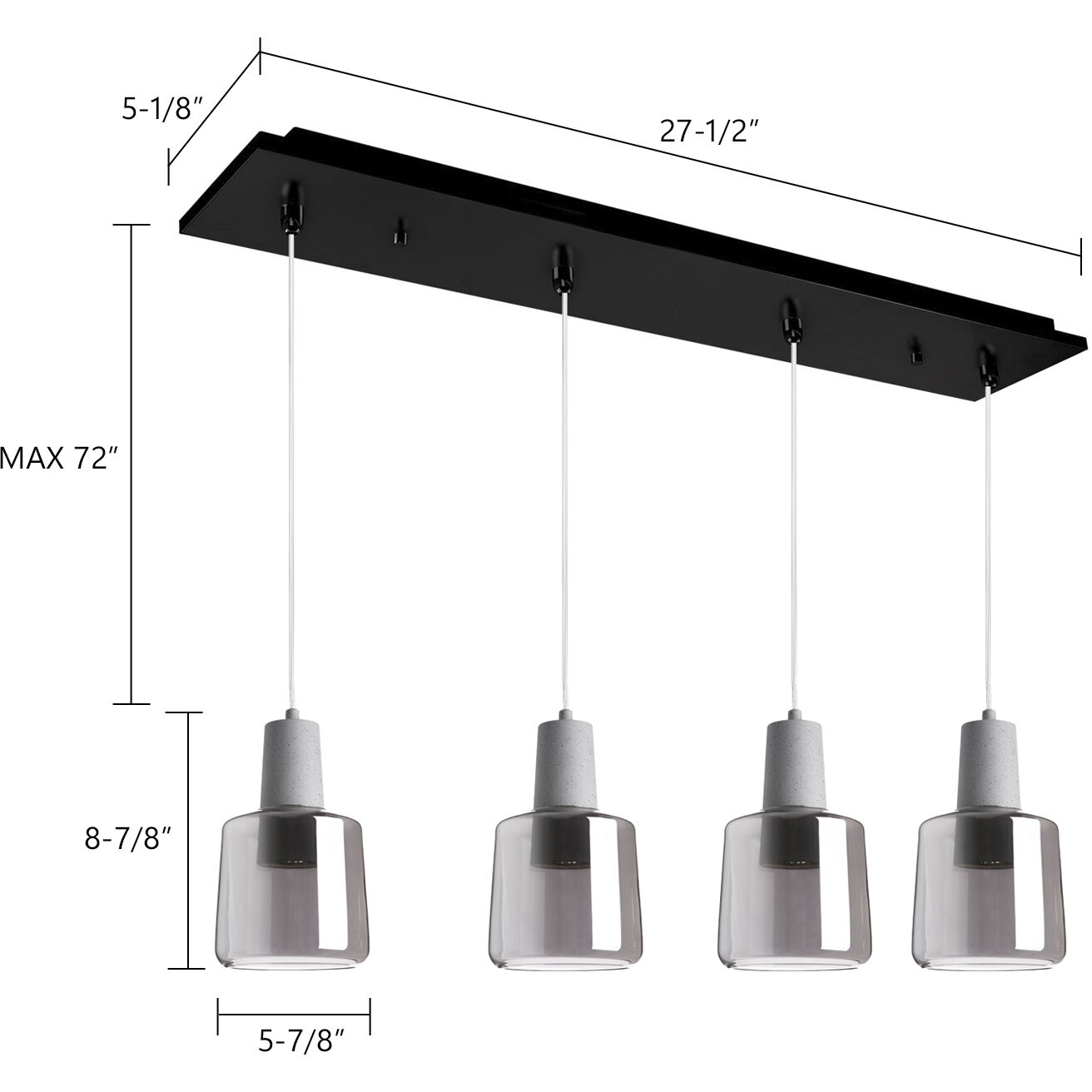 Samson Multi Pendant Ceiling Light in Black, Smoked Glass