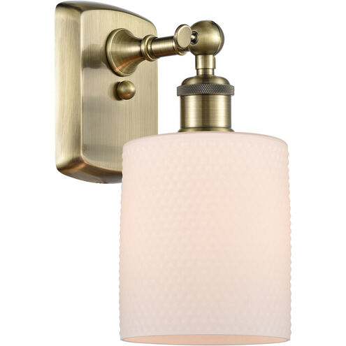 Ballston Cobbleskill LED 5 inch Antique Brass Sconce Wall Light in Matte White Glass, Ballston