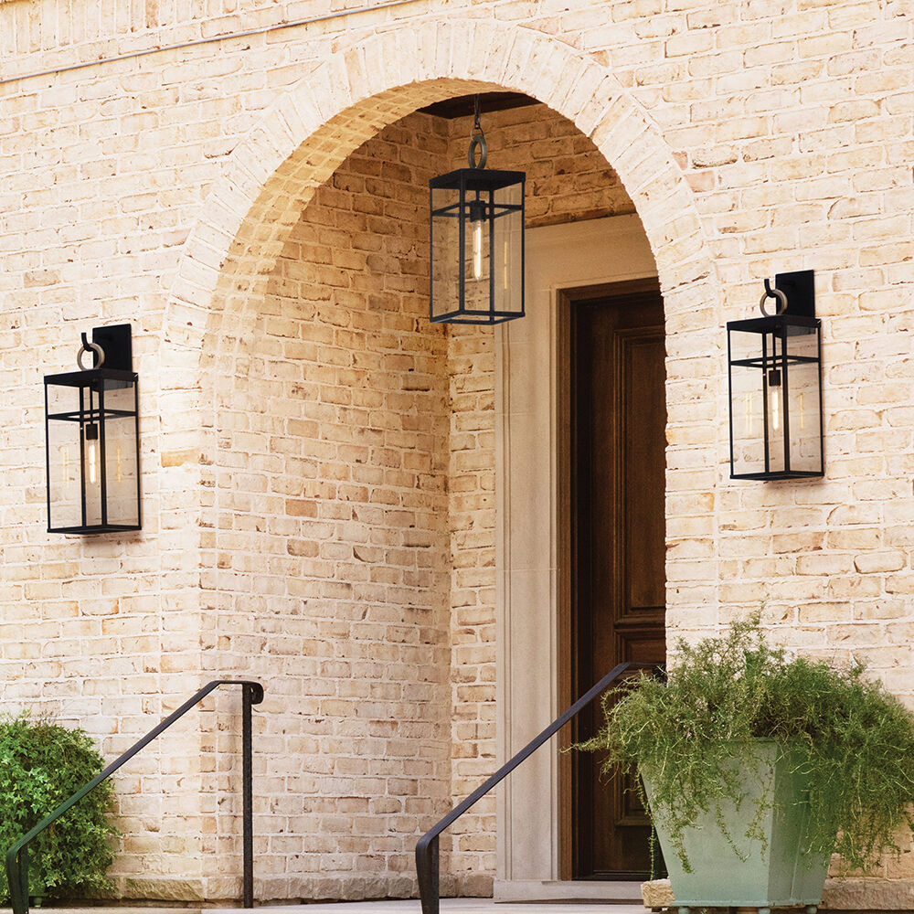 Open Air Porter LED 8 inch Black with Burnished Bronze Outdoor Hanging Lantern, Estate Series