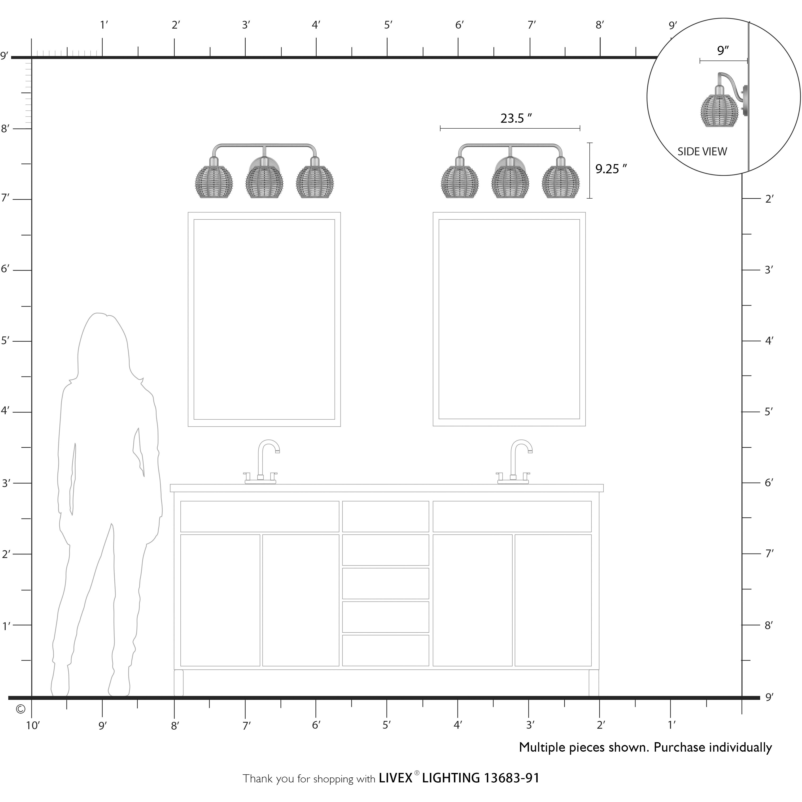 Summervine 3 Light 23.5 inch Brushed Nickel Vanity Wall Sconce Wall Light