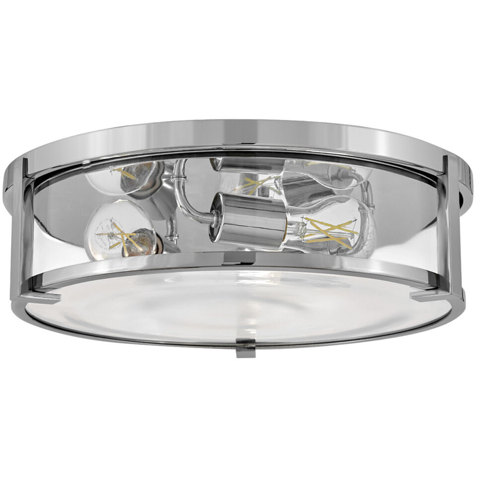 Lowell 3 Light 16 inch Chrome with Clear glass Foyer Light Ceiling Light, Flush Mount