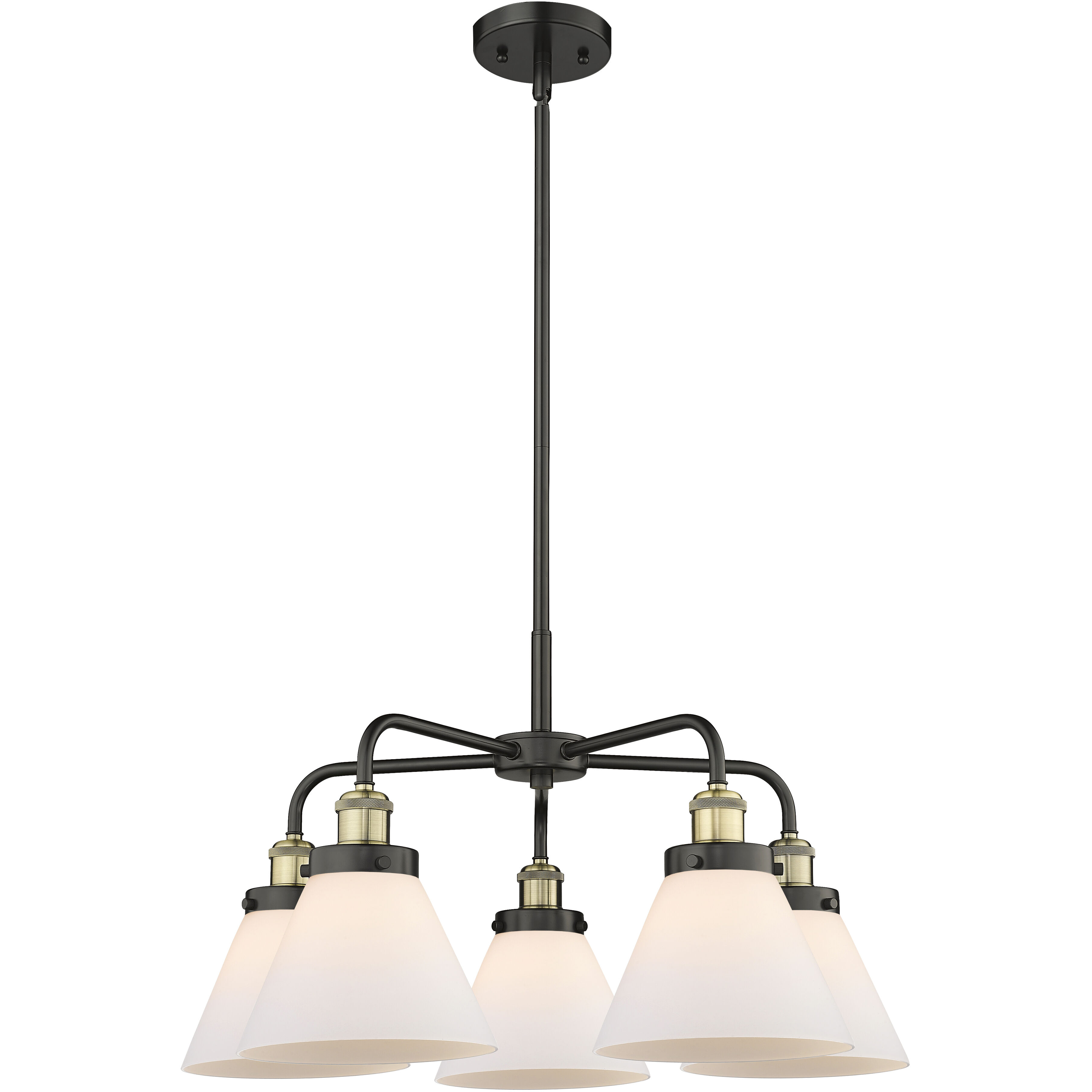 Cone 5 Light 25.75 inch Black Antique Brass Chandelier Ceiling Light in Matte White Glass