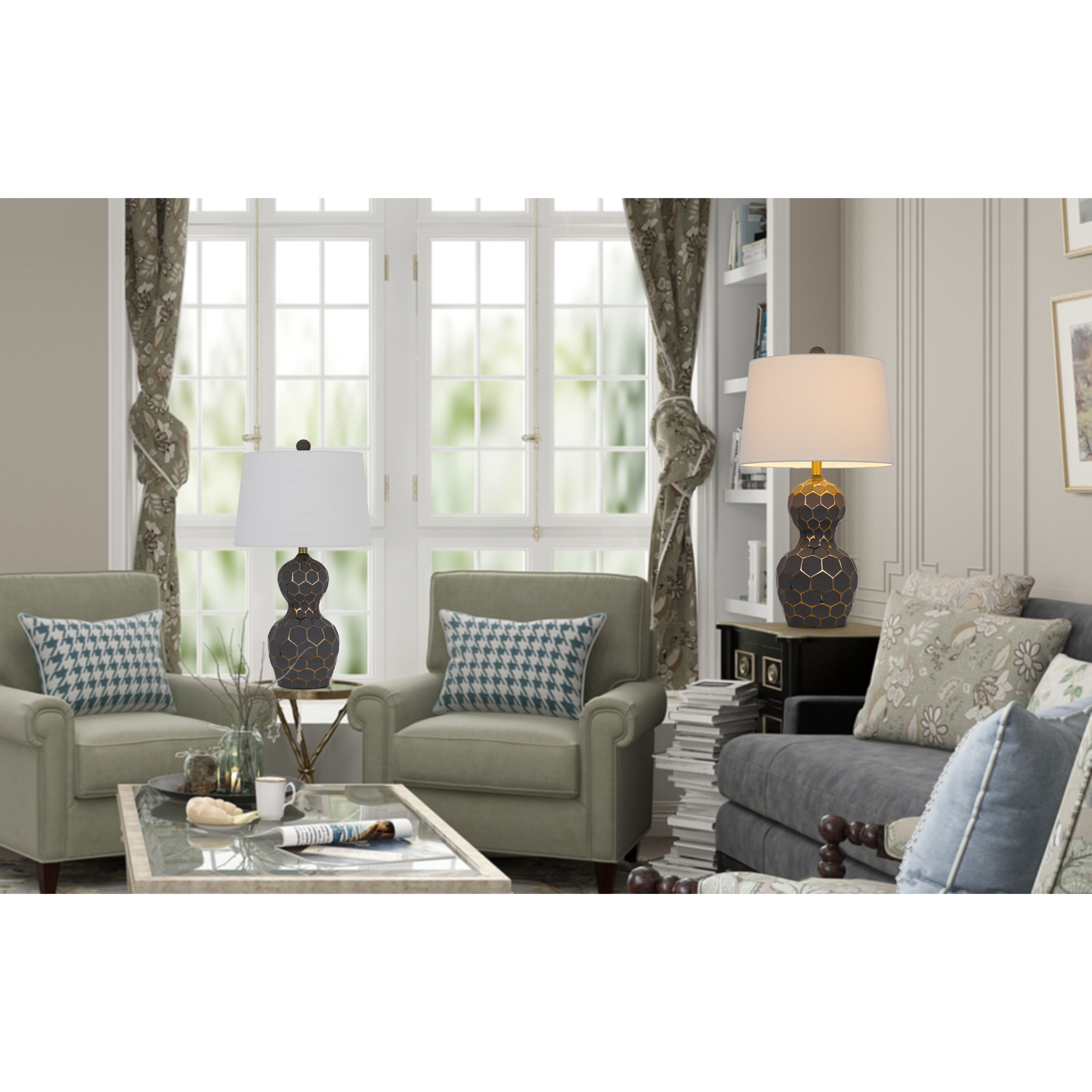 Tuscaloosa 27 inch 150.00 watt Matte Black and Gold Lamp Set Portable Light