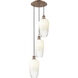 Ballston Brookhaven Flute 3 Light 13.5 inch Antique Copper Multi Pendant Ceiling Light in Opal Glass