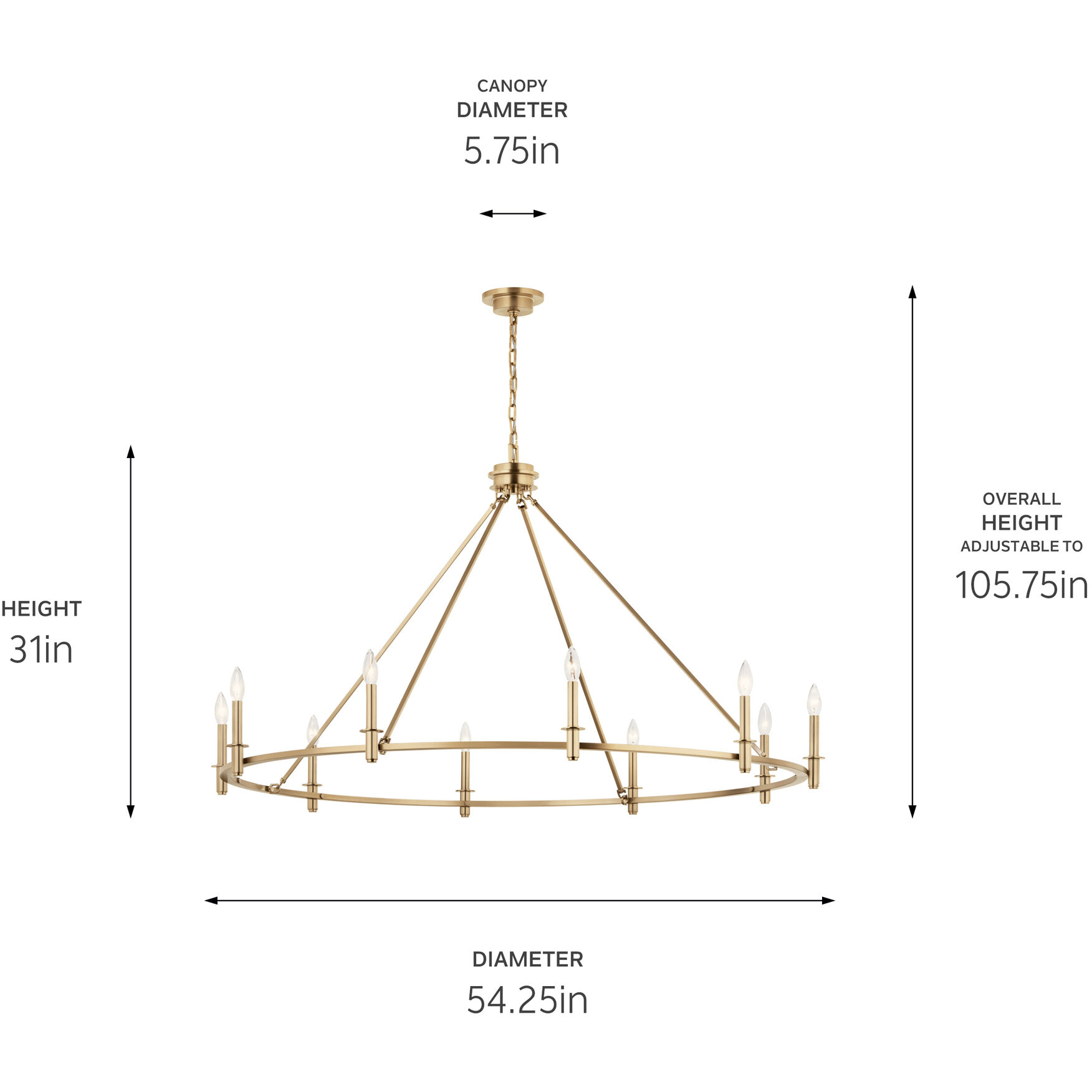 Carrick 10 Light Champagne Bronze Chandelier Ceiling Light, 1 Tier Large