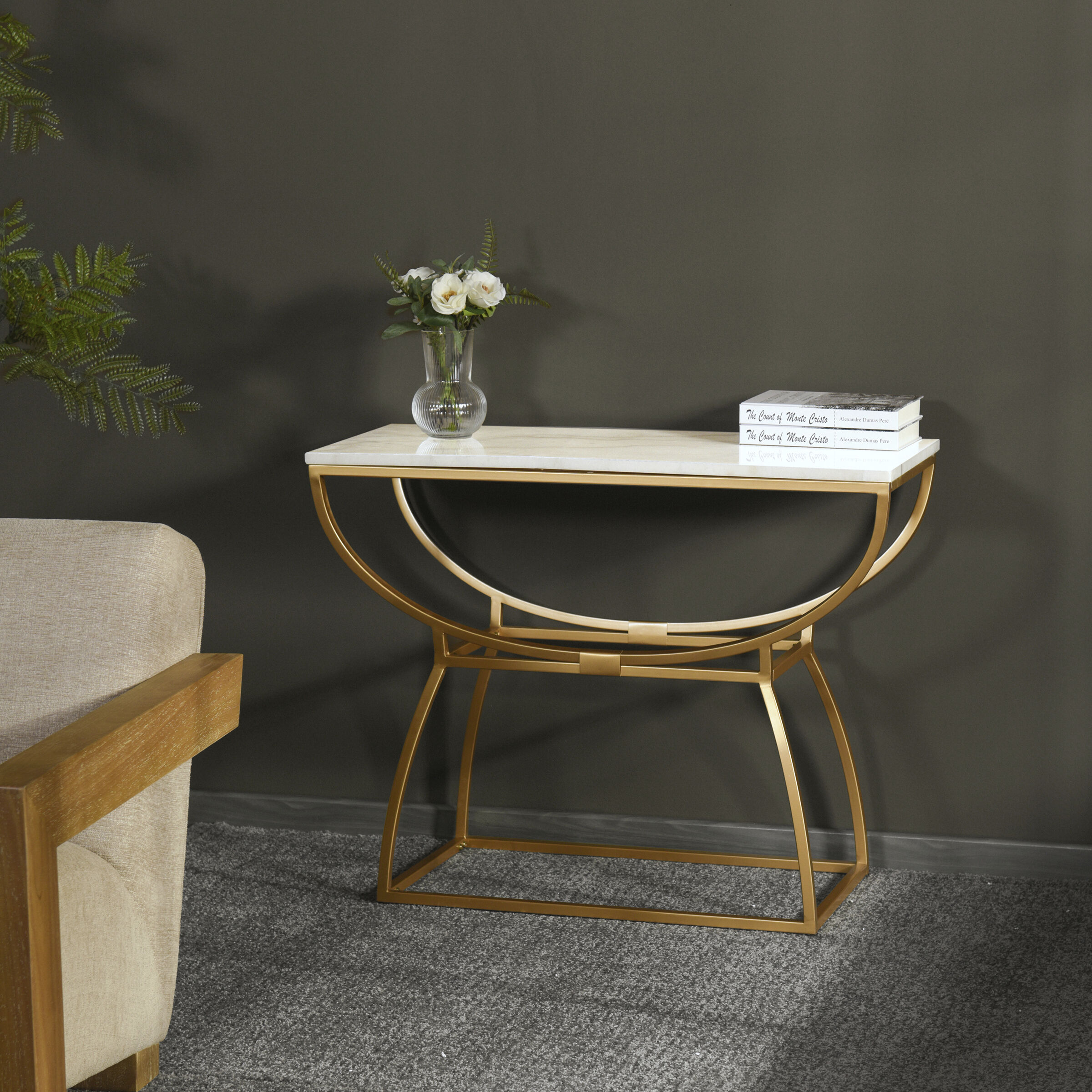 Loren 36 X 16 inch White and Gold Console Table