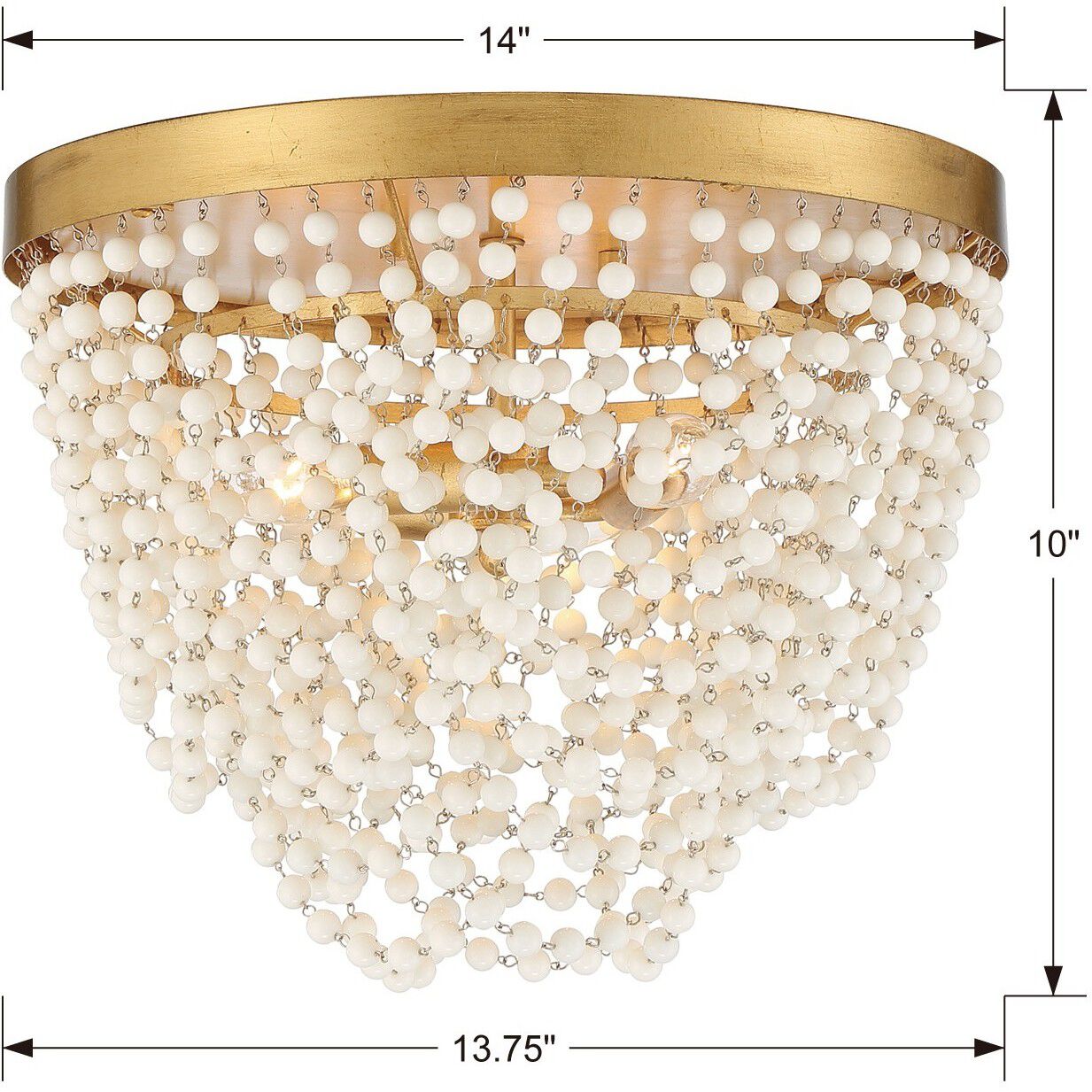 Fiona 3 Light 13.75 inch Antique Gold Flush Ceiling Light in White Glass Beads