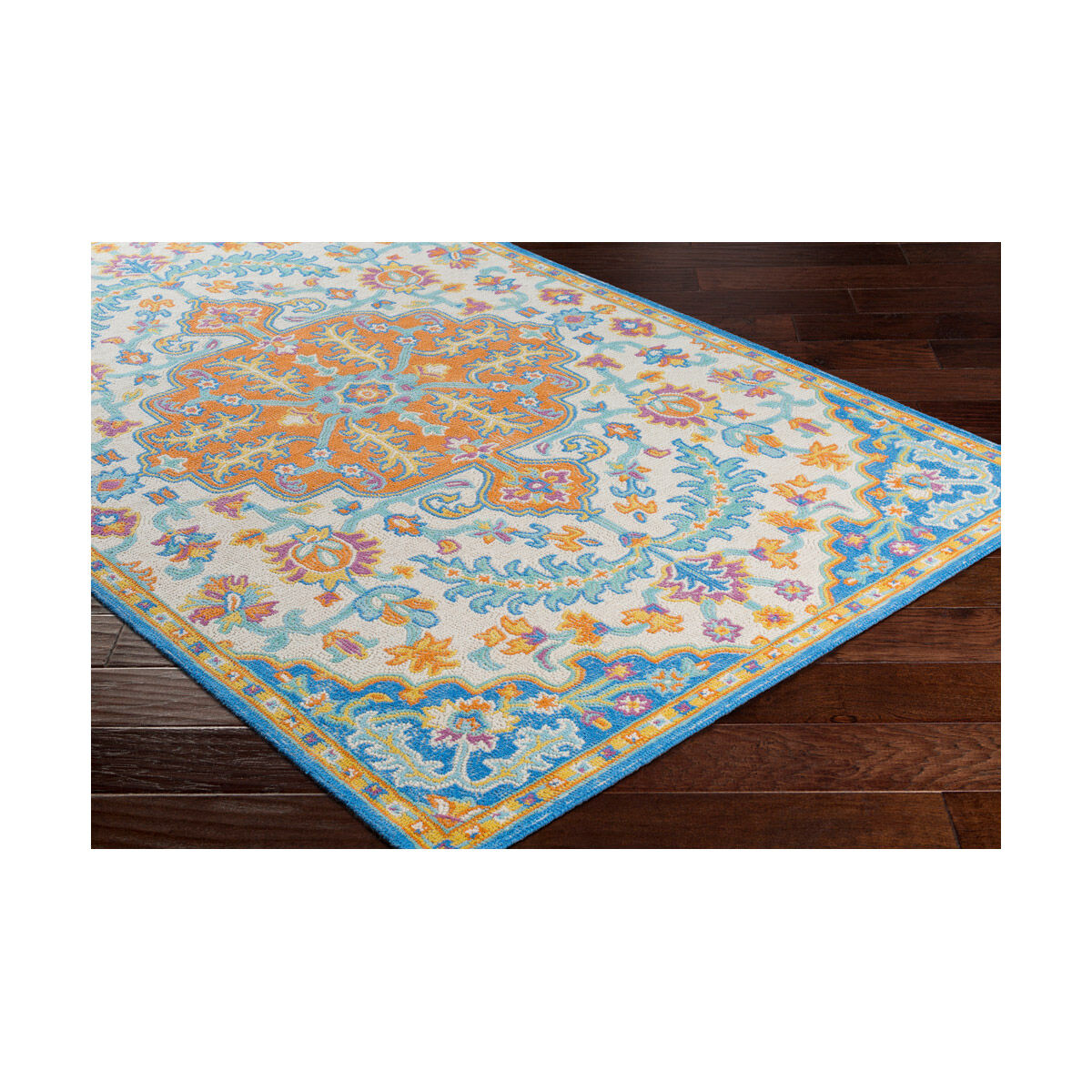 Antigua 120 X 96 inch Bright Blue/Mint/Cream/Saffron/Bright Orange Rugs, Rectangle