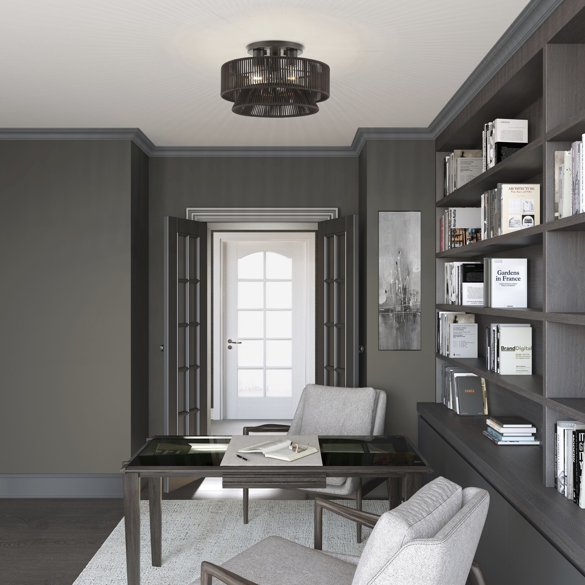 Florell 3 Light 15 inch English Bronze Semi Flush Mount Ceiling Light, Large