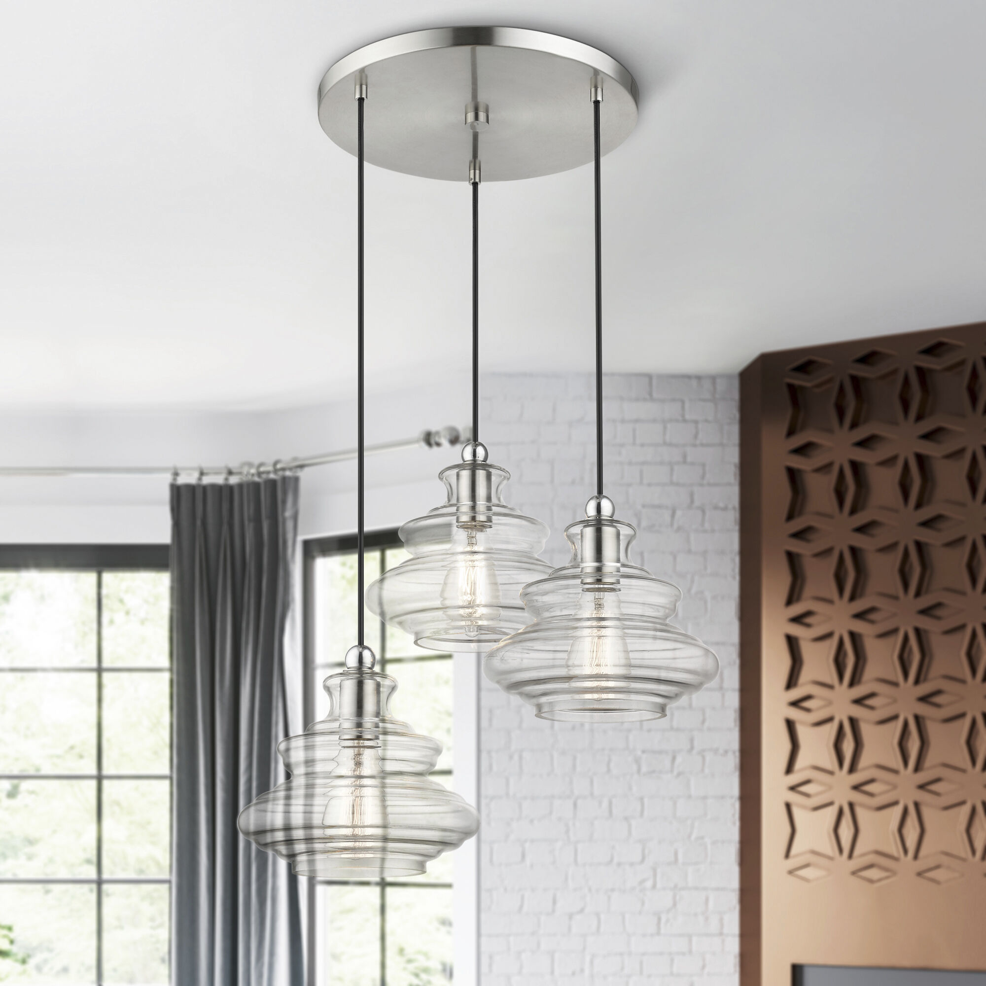 Everett 3 Light 20 inch Brushed Nickel with Chrome Finish Accents Pendant Chandelier Ceiling Light