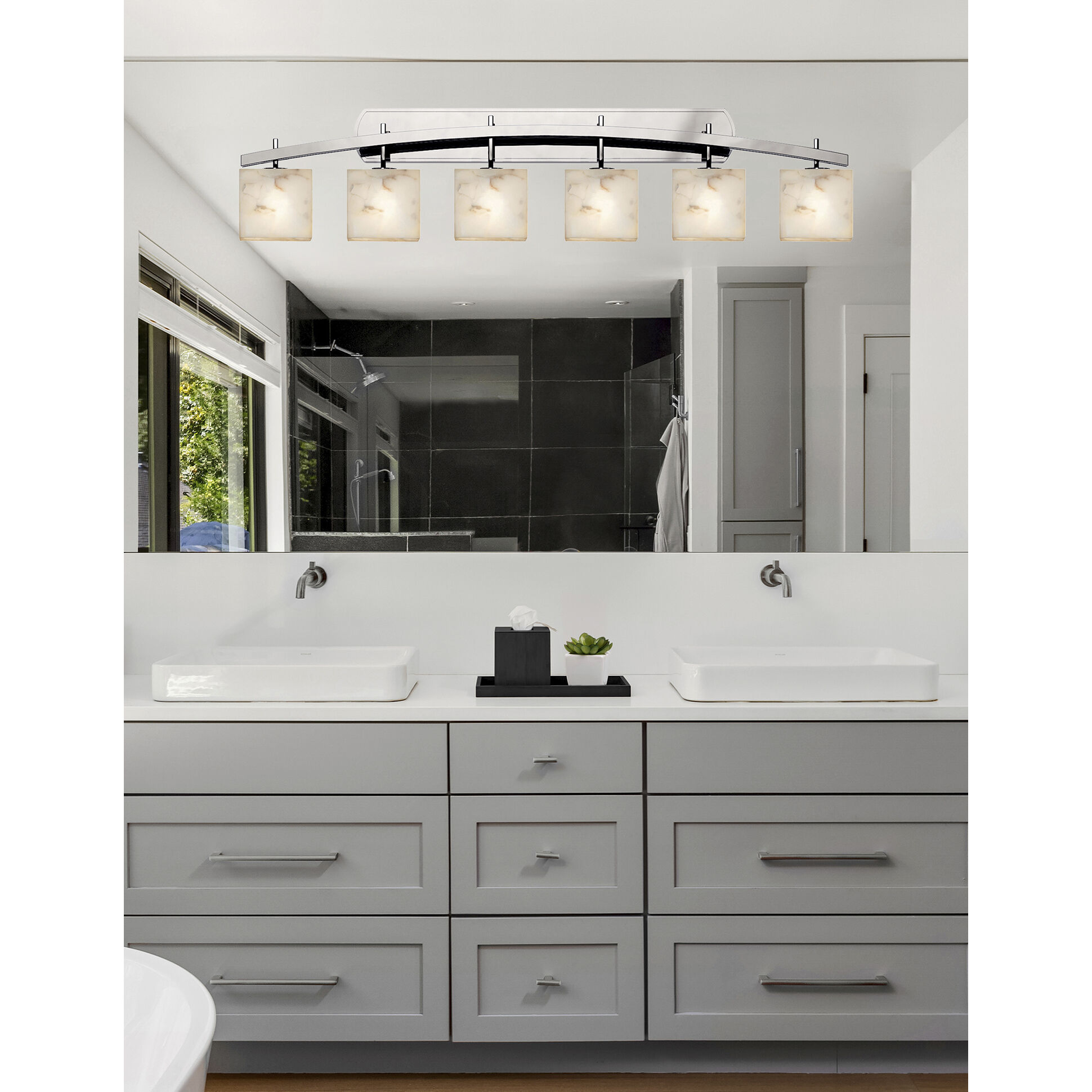 Alabaster Rocks 6 Light 56 inch Polished Chrome Vanity Light Wall Light in Rectangle, Incandescent