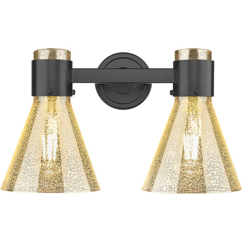 Downtown Urban Lawton Cone 2 Light 15.5 inch Matte Black Bath Vanity Light Wall Light in Mercury
