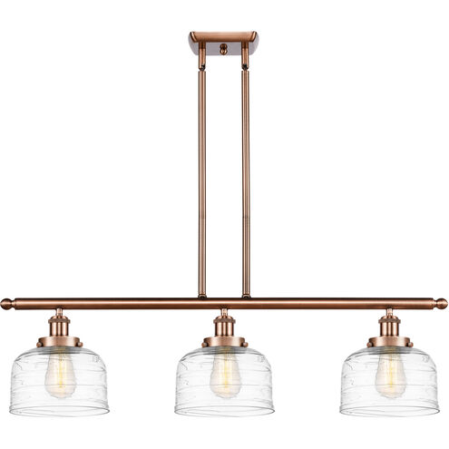 Ballston Bell LED 36 inch Antique Copper Island Light Ceiling Light in Clear Deco Swirl Glass
