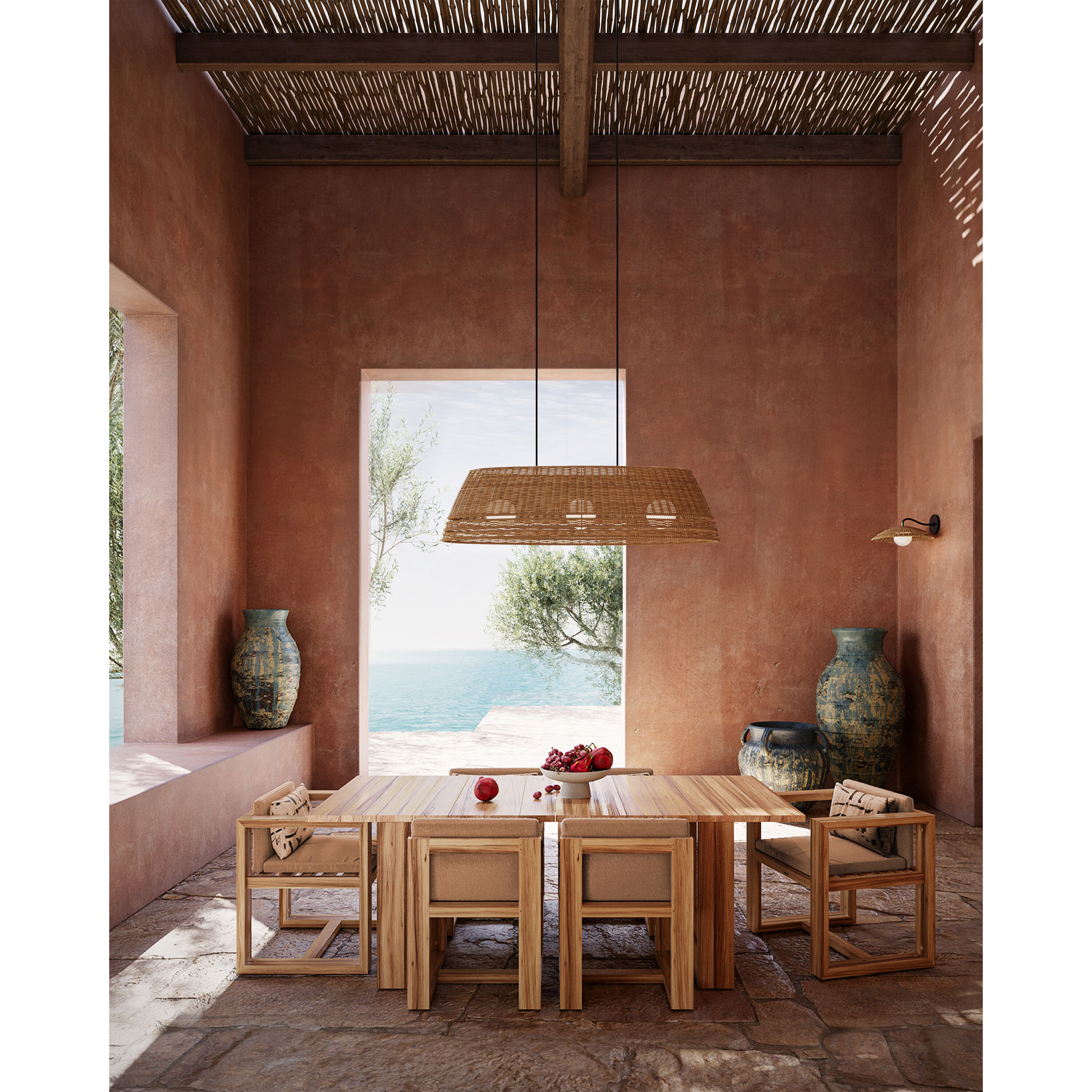 Barbary 3 Light 52.75 inch Natural/Black/Frosted White Outdoor Chandelier