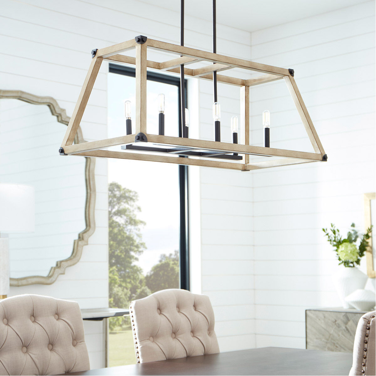 Alpine 6 Light 36 inch Noir with Driftwood Linear Pendant Ceiling Light
